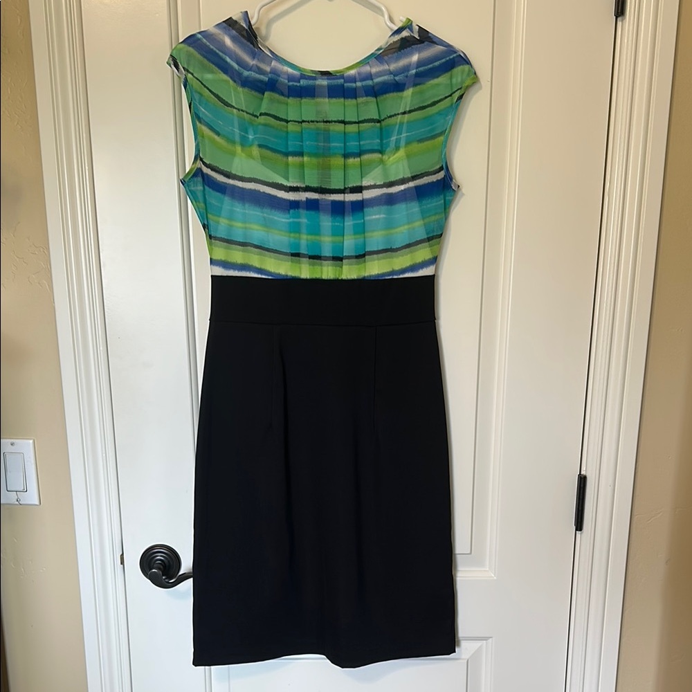 AB Studio Green and Blue Sheath Midi Dress